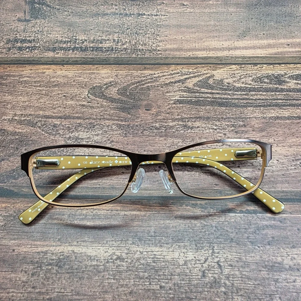 Kate Spade Ambrosette JUV Brown Gold Polka Dot Eyeglasses Frames 50-17-135